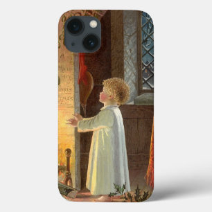 Oud Kerstfeest, Kind dat zich verwarmt bij de open iPhone 13 Hoesje