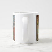 Oud Kerstfeest, kind dat zich verwarmt bij de open Jumbo Mok (Achterkant)