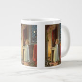 Oud Kerstfeest, kind dat zich verwarmt bij de open Jumbo Mok (Voorkant rechts)