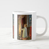 Oud Kerstfeest, kind dat zich verwarmt bij de open Jumbo Mok (Rechts)