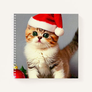 Oud kerstkatje met kerstmuts notitieboek