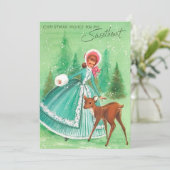 Oud kerstmeisje hert lieve vriend feestdagenkaart (Staand voorkant)