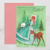 Oud kerstmeisje hert lieve vriend feestdagenkaart (Voorkant / Achterkant)