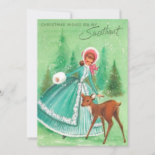 Oud Kerstmeisje Herten Liefje Feestdagenkaart