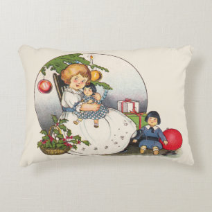 Oud Kerstmis, 2 Victoriaanse kinderafbeeldingen Accent Kussen