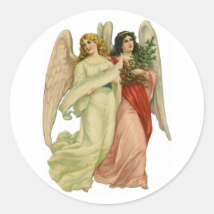 Oud Kerstmis, Antieke Victoriaanse Engel Die Cut Ronde Sticker