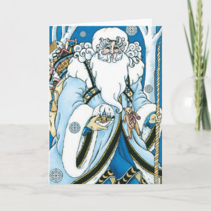 Oud Kerstmis, Blauwe Kerstman met Sneeuwbol Feestdagen Kaart