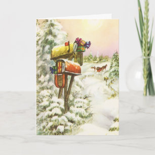 Oud Kerstmis, Brievenbussen in Winterlandschap Feestdagen Kaart