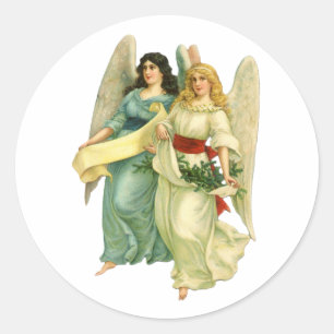 Oud Kerstmis, Engelachtige Victoriaanse engelen Ronde Sticker