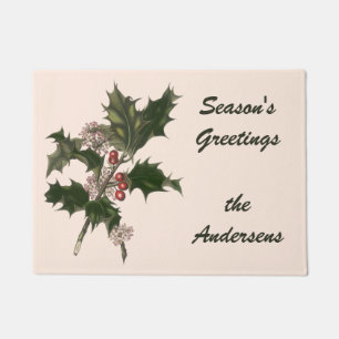 Oud Kerstmis, groene hulstplant met bessen Deurmat