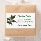 Oud Kerstmis, groene hulstplant met bessen Etiket (Insitu)