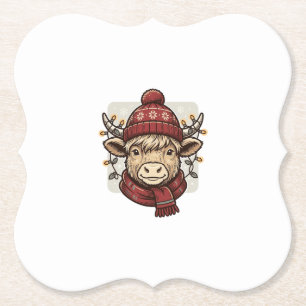 Oud Kerstmis Hoogland Koe Vector T-shirt Ontwerp Kartonnen Onderzetters