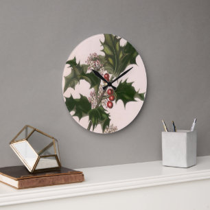 Oud Kerstmis, Hulstplant met Rode Bessen Grote Klok