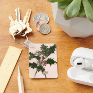 Oud Kerstmis, Hulstplant met Rode Bessen Sleutelhanger