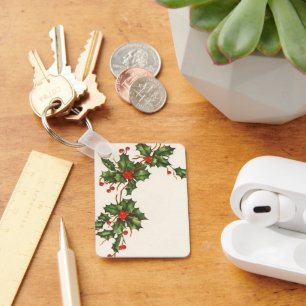 Oud Kerstmis, Hulstplant met Rode Bessen Sleutelhanger