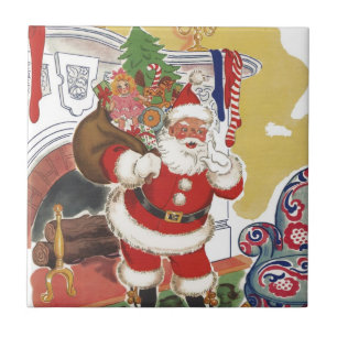 Oud Kerstmis, jolige Kerstman met cadeaus Tegeltje
