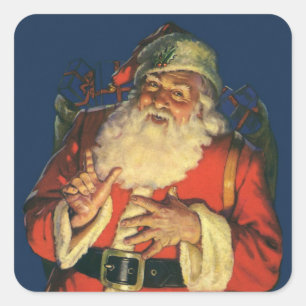 Oud Kerstmis, jolige Kerstman met Speelgoed Vierkante Sticker