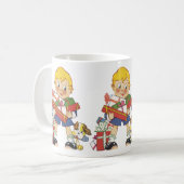 Oud Kerstmis, Jongen met Cadeaus en Hondje Koffiemok (Voorkant links)