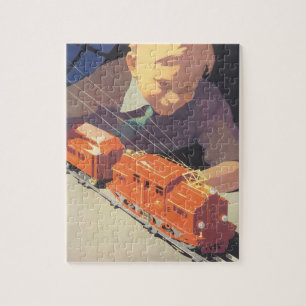Oud Kerstmis, Jongen speelt met speelgoedtreinen Legpuzzel