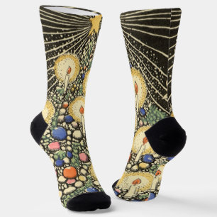 Oud Kerstmis, Kerstboom met Kaarsen en een Ster Sokken