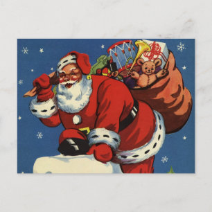 Oud Kerstmis, Kerstman gaat schoorsteen af met spe Feestdagenkaart