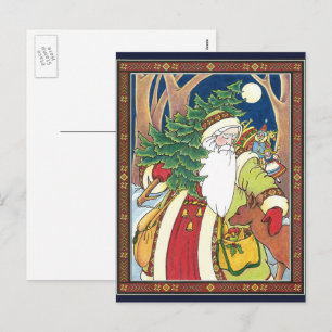 Oud Kerstmis, Kerstman Hert in Bos Feestdagenkaart