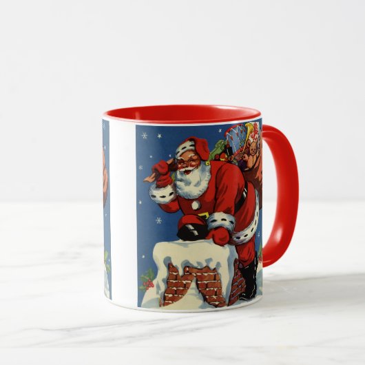 Oud Kerstmis, Kerstman komt de schoorsteen af met Mok (Voorkant rechts)