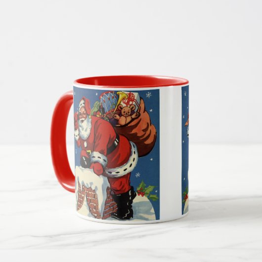 Oud Kerstmis, Kerstman komt de schoorsteen af met Mok (Voorkant links)