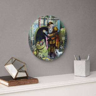 Oud Kerstmis, Kerstman Kousen met Speelgoed Grote Klok