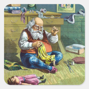 Oud Kerstmis, Kerstman maakt poppen Vierkante Sticker