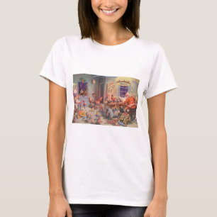 Oud Kerstmis, kerstman met elfen werkplaats T-shirt