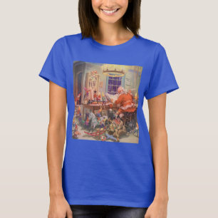 Oud Kerstmis, kerstman met elfen werkplaats T-shirt