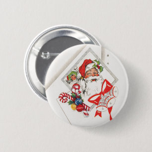Oud Kerstmis, Kerstman met Kerststokken Ronde Button 5,7 Cm