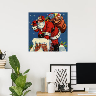 Oud Kerstmis, Kerstman naar beneden door de schoor Poster