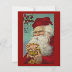 Oud Kerstmis, Kerstman, Nep Glans Feestdagenkaart