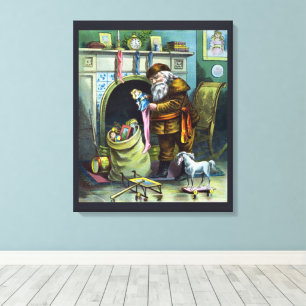 Oud Kerstmis, Kerstman Sokken met Speelgoed Canvas Afdruk
