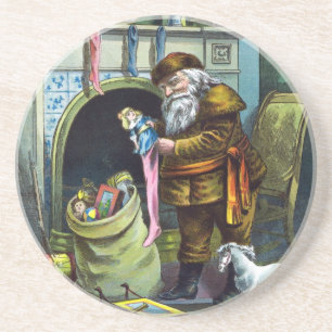 Oud Kerstmis, Kerstman Sokken met Speelgoed Zandsteen Onderzetter