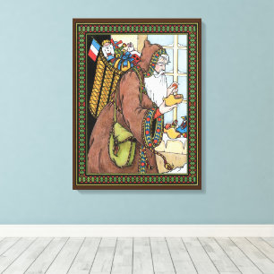 Oud Kerstmis, Kerstman Speeltjes Klompen Schoenen Canvas Afdruk