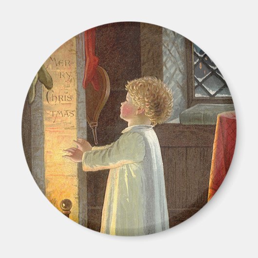 Oud Kerstmis, kind dat zich warmt bij de open haar Magneet (Voorkant)