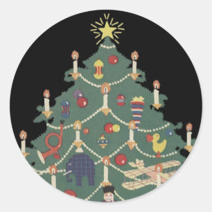 Oud Kerstmis Kinderen Rond een Versierde Boom Ronde Sticker