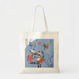 Oud Kerstmis, Kinderen schaatsen op een meer Tote Bag