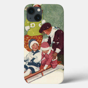 Oud Kerstmis, Kinderen Sleden in de Sneeuw iPhone 13 Hoesje