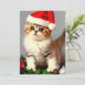 Oud Kerstmis Kitten met Kerstman Muts Feestdagenkaart (Staand voorkant)