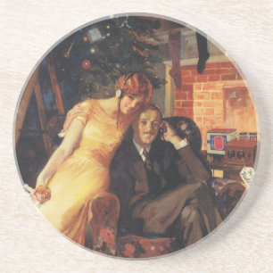 Oud Kerstmis, Liefde en Romantiek Koppel Zandsteen Onderzetter