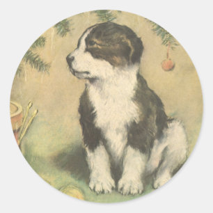 Oud Kerstmis, Mopshond onder Kerstboom Ronde Sticker