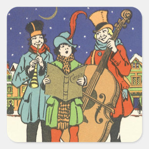 Oud Kerstmis, muzikanten die kerstliederen zingen Vierkante Sticker