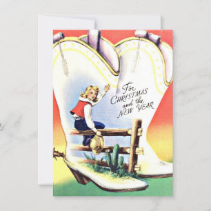 Oud Kerstmis & Nieuwjaar Cowgirl Westers Feestdagenkaart