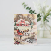 Oud Kerstmis Paard & Koets Brug Sneeuw Briefkaart (Staand voorkant)
