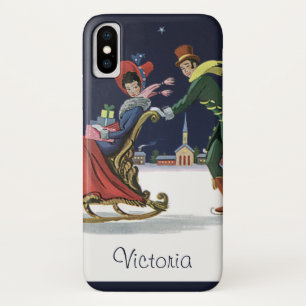 Oud Kerstmis, Paartje in Love Schaatsen iPhone X Hoesje