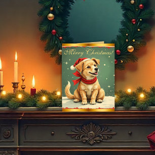 Oud Kerstmis Puppy Retro Kerstmis Kaart